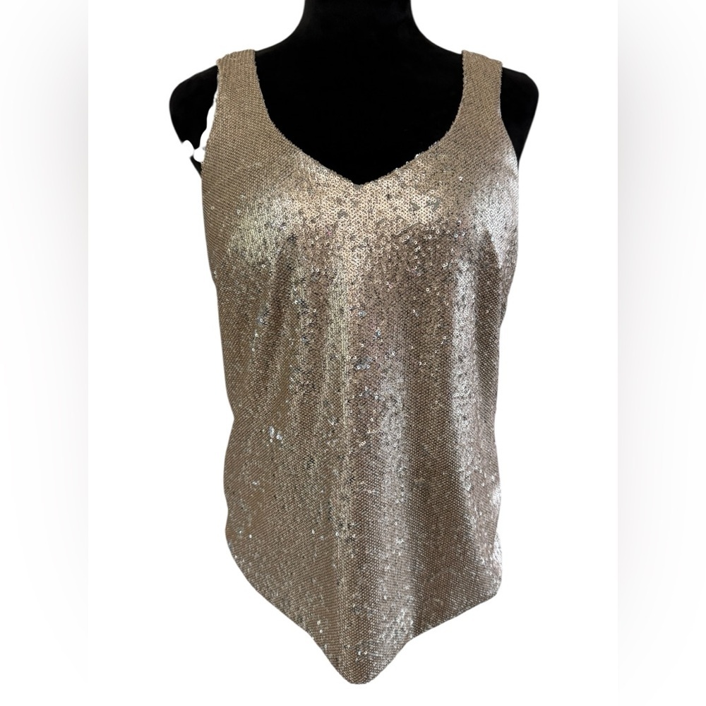 Worthington Gold Sequin V-Neck Lined Tank Top, Size M - Picture 2 of 8